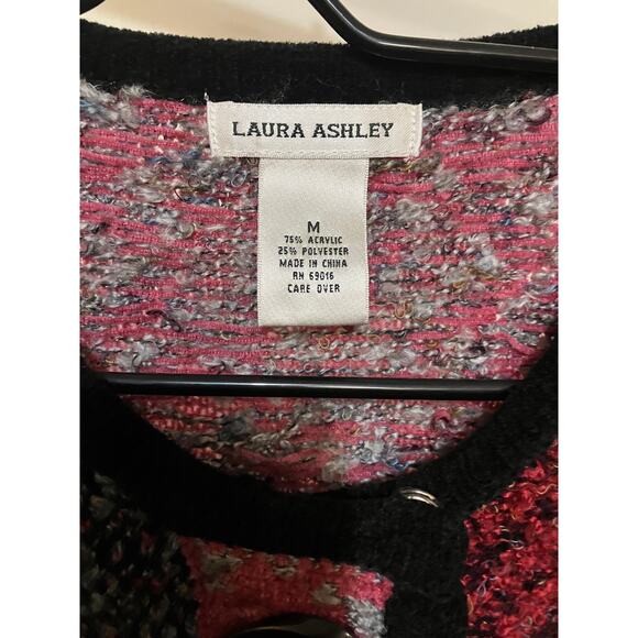 Laura Ashley Cardigan M Patchwork Exposed Stitch Marled Fleece VTG 90s Y2K EUC - Picture 5 of 9